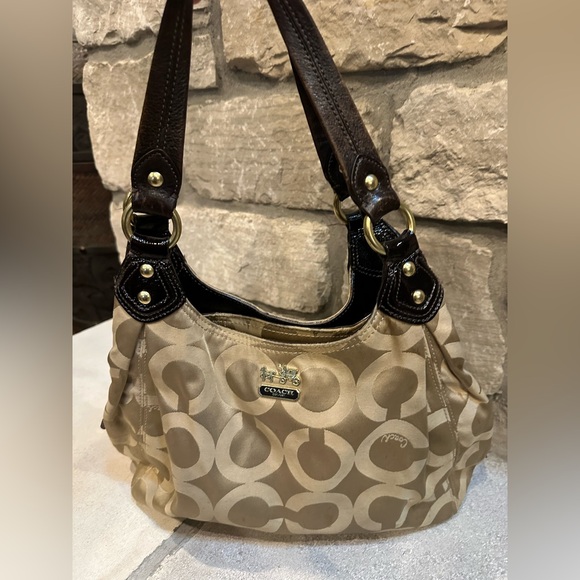 Coach Handbags - Coach Tan and Brown Signature Shoulder Bag